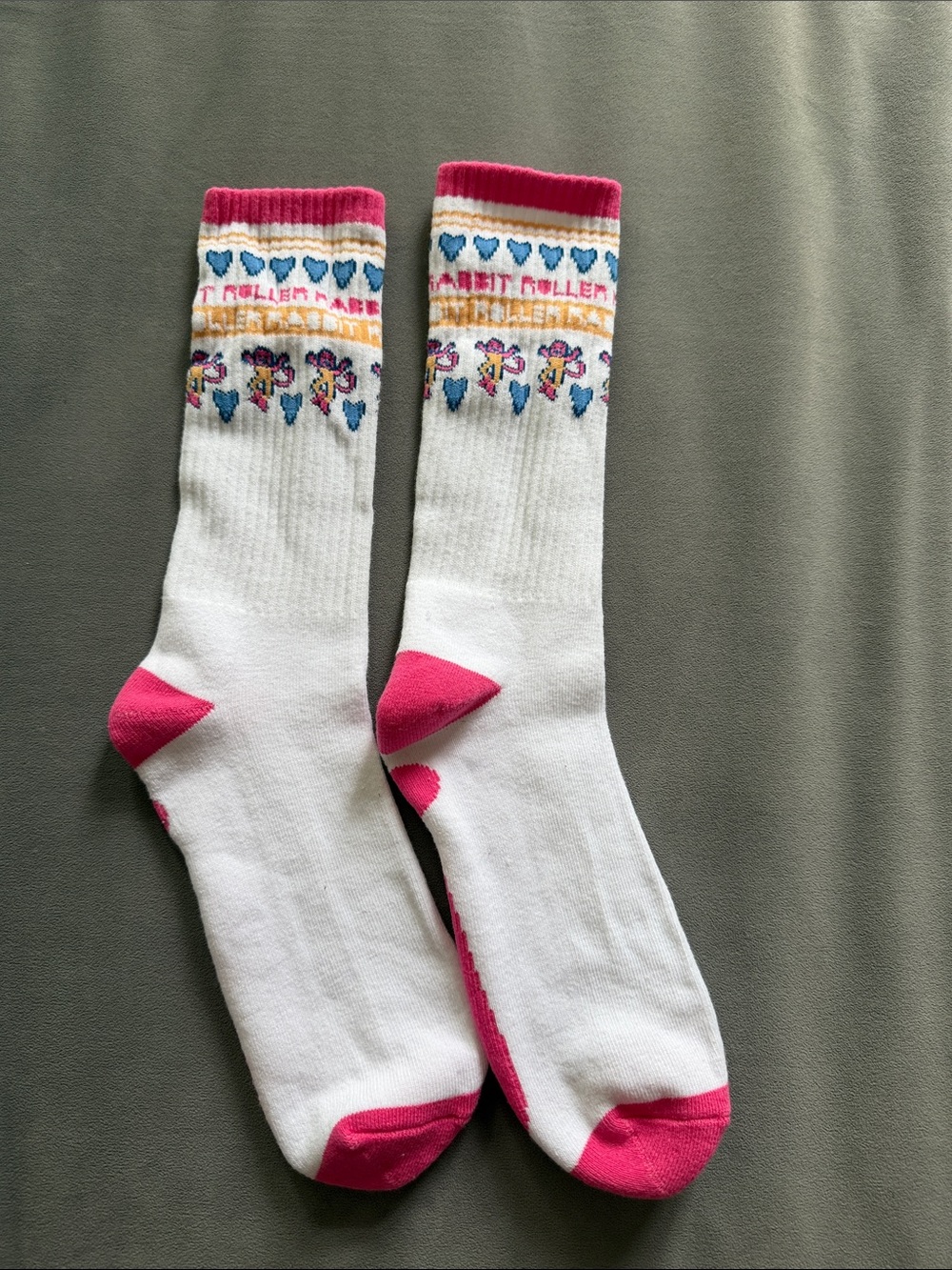 NEW Roller Rabbit White Crew Socks with Monkey and Heart Floral Pattern